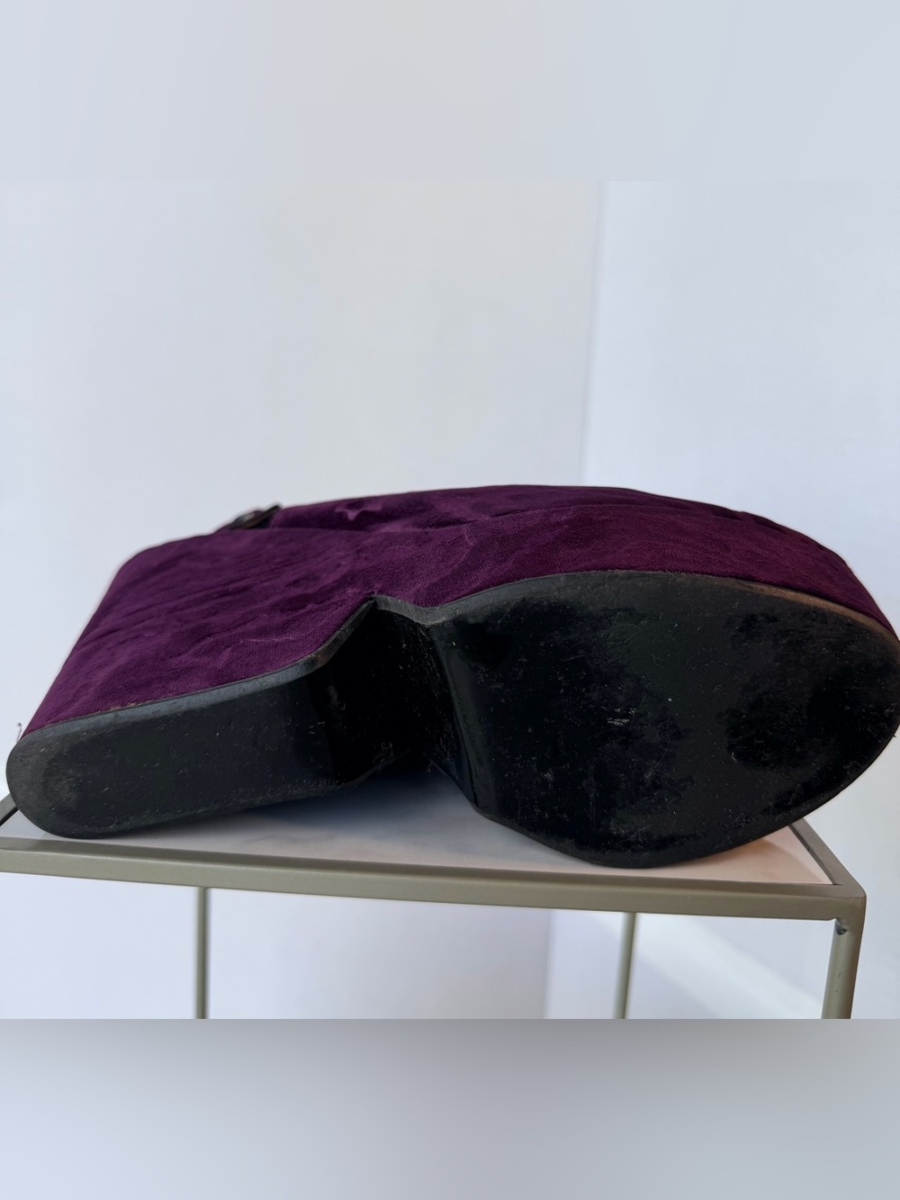 Robert Clergerie Plum Velvet Platform Wedge Slingbacks - Picture 4 of 9